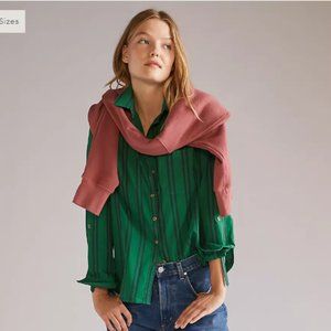 Maeve Anthropologie Green Striped Buttondown Sz 4